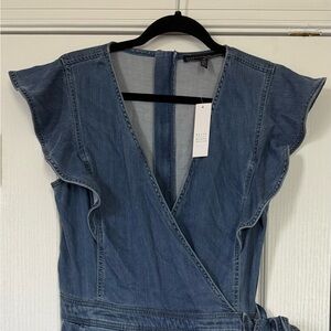 Denim Wrap Dress with Ruffle Sleeves